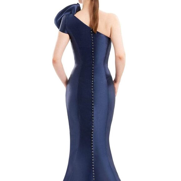 NWT Alexander by Daymor 1673 One Shoulder Evening Dress Black Size 14 - Picture 3 of 6